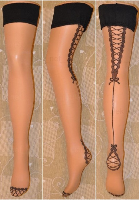 Тонкие чулочки с широкой резинкой и имитацией шнуровки сзади Lea - Veneziana купить с доставкой