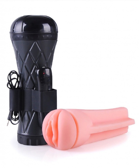 Телесный мастурбатор-вагина в черной колбе с вибрацией - Boys of Toys - в Москве купить с доставкой