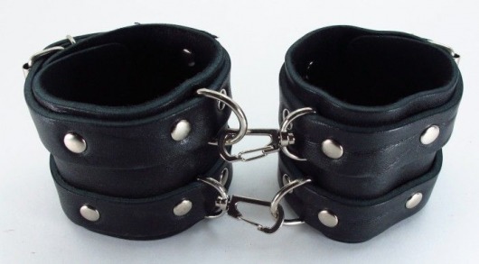 Широкие черные наручники с двумя ремешками - БДСМ Арсенал - купить с доставкой в Москве