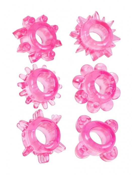 Набор из 6 розовых эрекционных колец с различным рельефом - Erowoman-Eroman - в Москве купить с доставкой