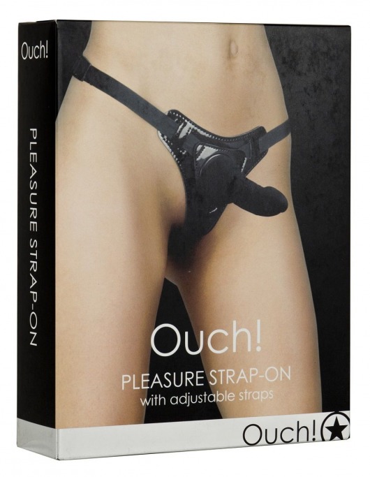 Чёрный страпон Pleasure Black Ouch! - 14,5 см. - Shots Media BV - купить с доставкой в Москве