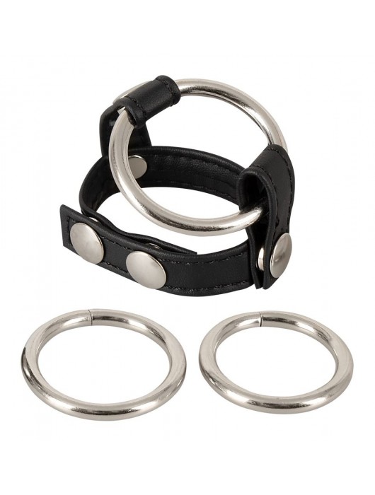 Подхват для мошонки с 3 съемными эрекционными кольцами Leder-Riemen - Orion - в Москве купить с доставкой
