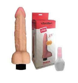 Фаллоимитатор с мошонкой и со встроенным пультом  - 21,5 см. - Sextoy 2011