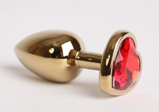 Золотистая анальная пробка с красным стразиком-сердечком - 7,5 см. - 4sexdreaM - купить с доставкой в Москве