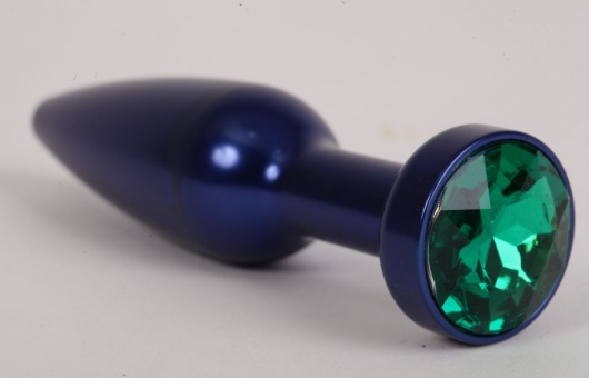 Большая синяя анальная пробка с зеленым стразом - 11,2 см. - 4sexdreaM - купить с доставкой в Москве