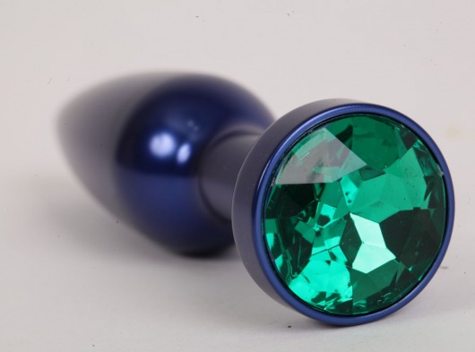 Большая синяя анальная пробка с зеленым стразом - 11,2 см. - 4sexdreaM - купить с доставкой в Москве