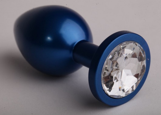 Синяя анальная пробка с прозрачным кристаллом - 8,2 см. - 4sexdreaM - купить с доставкой в Москве