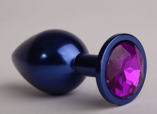 Синяя анальная пробка с фиолетовым кристаллом - 8,2 см. - 4sexdreaM - купить с доставкой в Москве