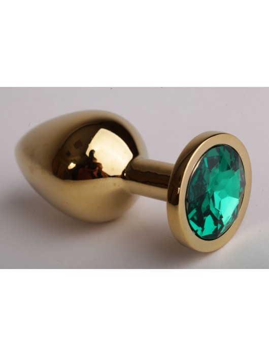 Золотистая анальная пробка с зеленым кристаллом - 8,2 см. - 4sexdreaM - купить с доставкой в Москве