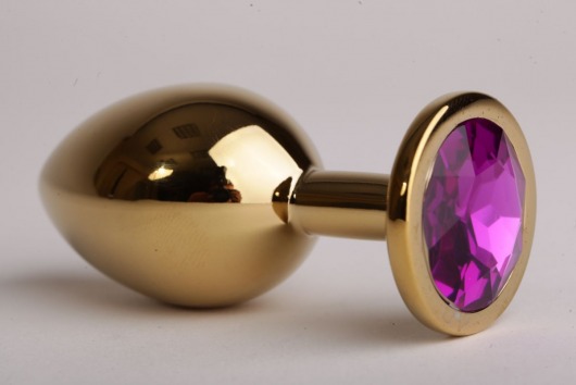 Золотистая анальная пробка с фиолетовым кристаллом - 9,5 см. - 4sexdreaM - купить с доставкой в Москве