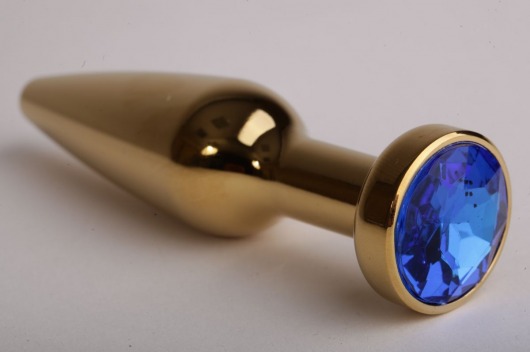 Золотистая анальная пробка с синим кристаллом - 11,2 см. - 4sexdreaM - купить с доставкой в Москве