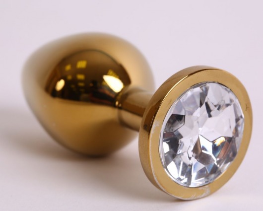 Золотистая анальная пробка с прозрачным кристаллом - 8,2 см. - 4sexdreaM - купить с доставкой в Москве