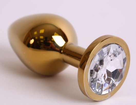 Большая золотистая анальная пробка с прозрачным кристаллом - 9,5 см. - 4sexdreaM - купить с доставкой в Москве