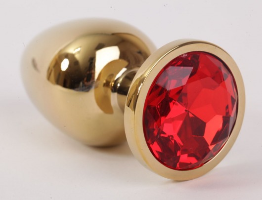 Золотистая анальная пробка с красным кристаллом - 9,5 см. - 4sexdreaM - купить с доставкой в Москве