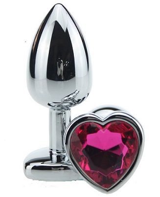 Серебристая анальная пробка с красным стразиком-сердечком - 8 см. - 4sexdreaM - купить с доставкой в Москве