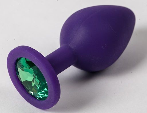Фиолетовая силиконовая пробка с зеленым кристаллом - 9,5 см. - 4sexdreaM - купить с доставкой в Москве