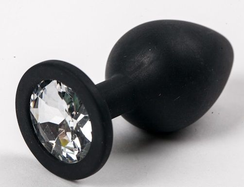 Черная силиконовая анальная пробка с прозрачным кристаллом - 9,5 см. - 4sexdreaM - купить с доставкой в Москве