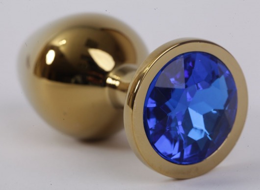 Золотистая анальная пробка с синим кристаллом - 9,5 см. - 4sexdreaM - купить с доставкой в Москве