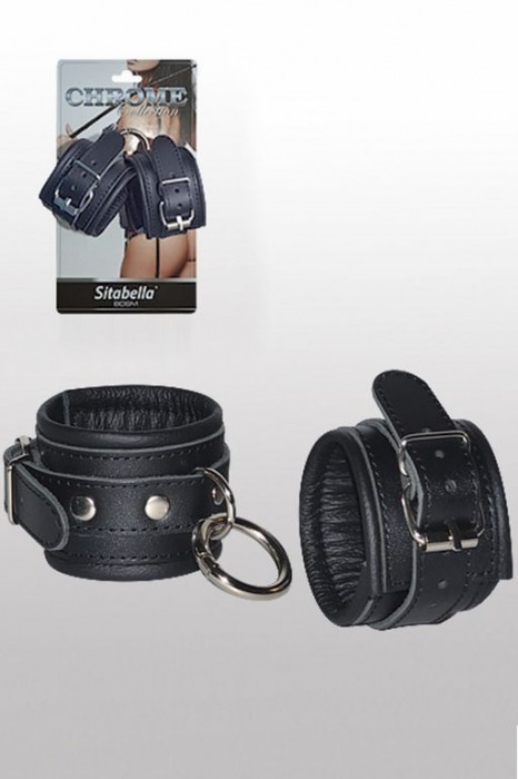 Кожаные наручники с круглым карабином Sitabella Chrome Collection - Sitabella - купить с доставкой в Москве