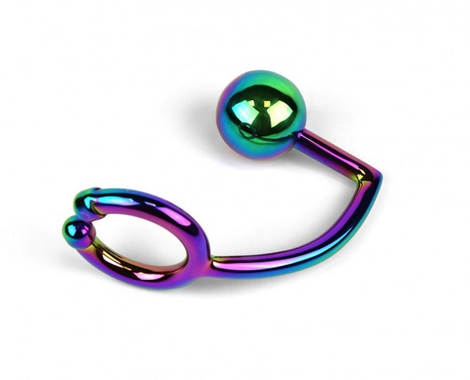 Радужное эрекционное кольцо с анальным плагом Rainbow Horse Shoe Ring with 40mm Diameter Ball - House of steel - в Москве купить с доставкой