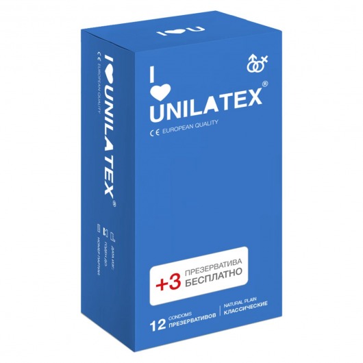 Классические презервативы Unilatex Natural Plain - 12 шт. + 3 шт. в подарок - Unilatex - купить с доставкой в Москве