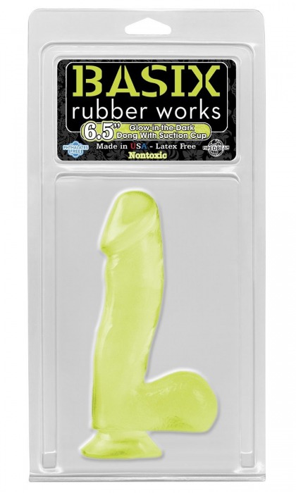 Светящийся в темноте фаллоимитатор с присоской Basix Rubber Works 6.5  Dong with Suction Cup - 17,8 см. - Pipedream