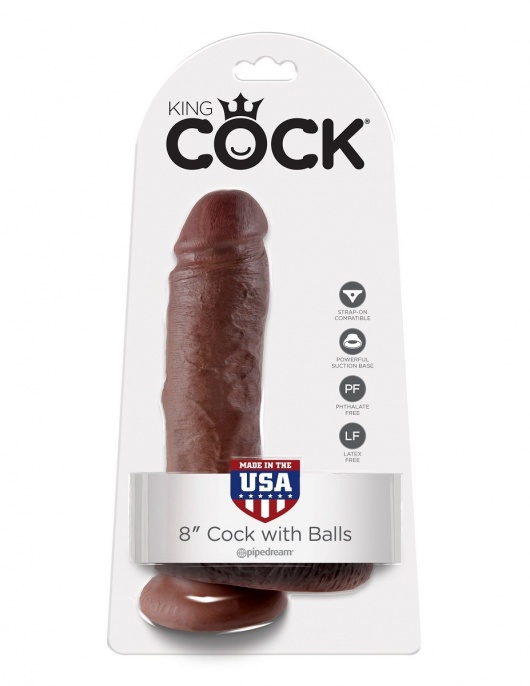 Коричневый фаллоимитатор 8  Cock with Balls - 21,3 см. - Pipedream