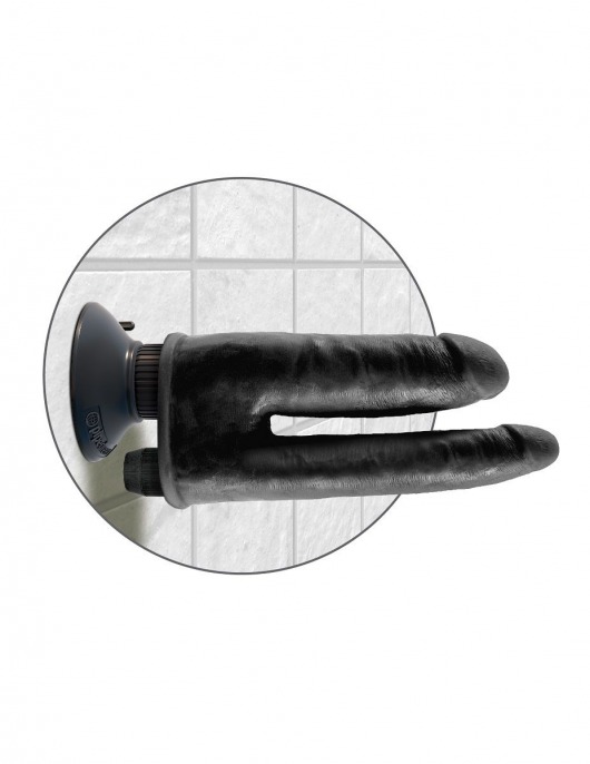 Двойной чёрный вибратор со съемной присоской Double Vibrating Double Penetrator - 20,3 см. - Pipedream