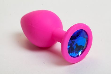 Розовая анальная пробка с синим кристаллом - 9,5 см. - 4sexdreaM - купить с доставкой в Москве