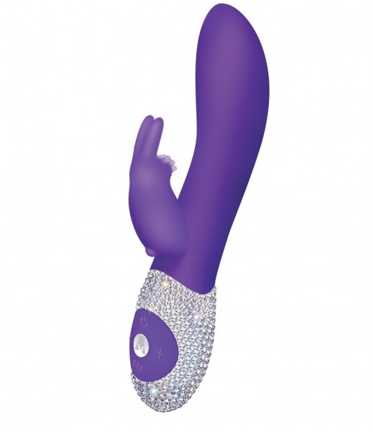 Фиолетовый вибромассажёр с клиторальным отростком и отделанной стразами рукоятью The Classic Rabbit - 22 см. - The Rabbit Company