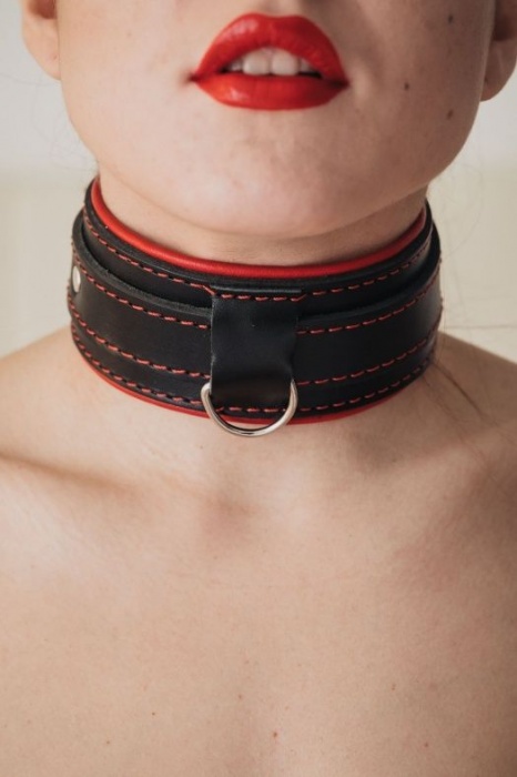 Ошейник с красным подкладом - БДСМ Арсенал - купить с доставкой в Москве