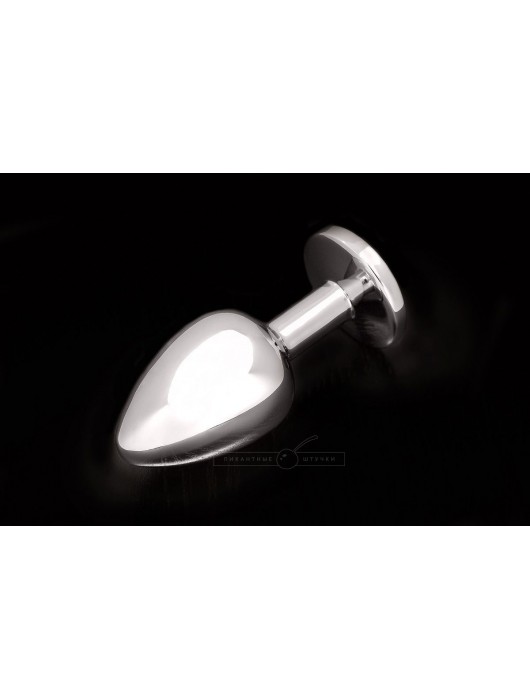 Большая серебристая анальная пробка с круглым кончиком и ярким сиреневым кристаллом - 9 см. - Пикантные штучки - купить с доставкой в Москве