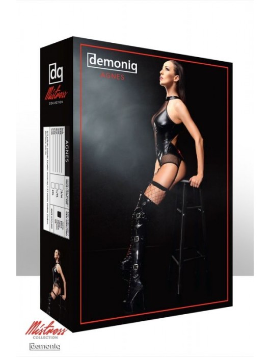 Боди Agnes с сетчатыми вставками, пажами для чулок и алой шнуровкой на спинке - Demoniq купить с доставкой