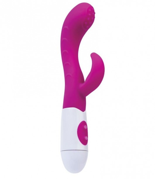 Ярко-розовый вибратор Nessy с клиторальным стимулятором - 20 см. - A-toys