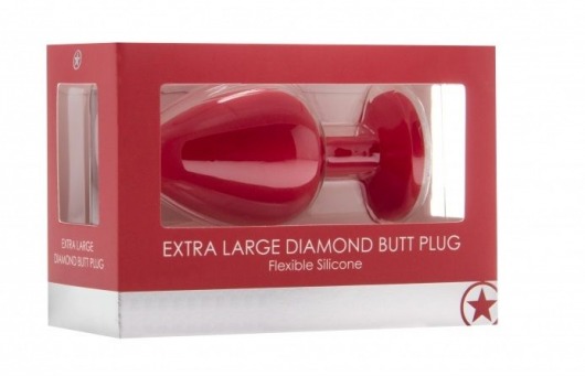 Красная анальная пробка OUCH! Extra Large Diamond Butt Plug с кристаллом - 9,3 см. - Shots Media BV - купить с доставкой в Москве