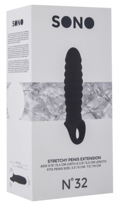 Чёрная ребристая насадка Stretchy Penis Extension No.32 - Shots Media BV - в Москве купить с доставкой