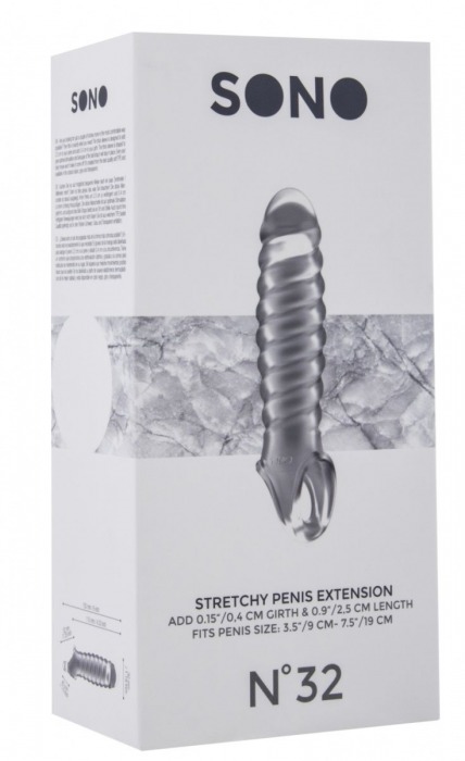 Прозрачная ребристая насадка Stretchy Penis Extension No.32 - Shots Media BV - в Москве купить с доставкой