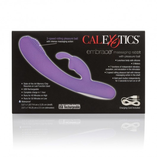 Фиолетовый вибромассажер Embrace Massaging Rabbit с щёточкой на головке - California Exotic Novelties