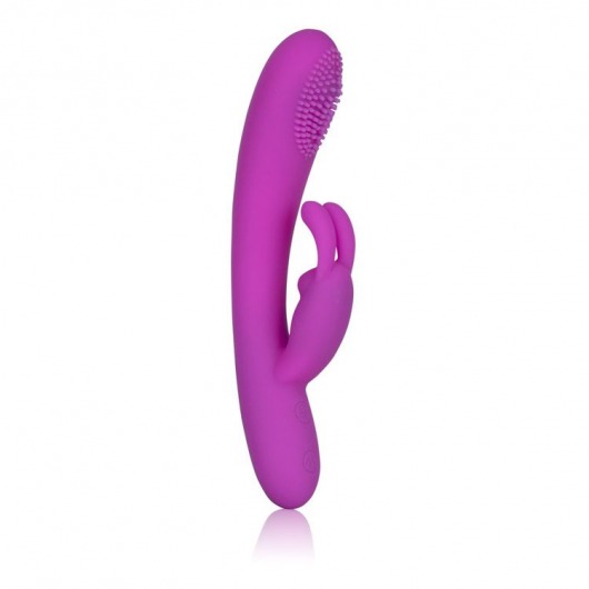 Фиолетовый вибромассажер Embrace Massaging Rabbit с щёточкой на головке - California Exotic Novelties