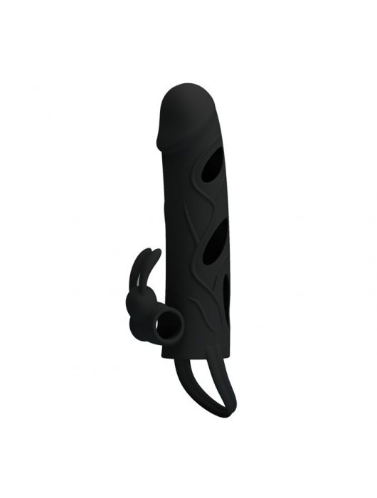 Чёрная насадка с клиторальным вибростимулятором и закрытой головкой - 14 см. - Baile - в Москве купить с доставкой