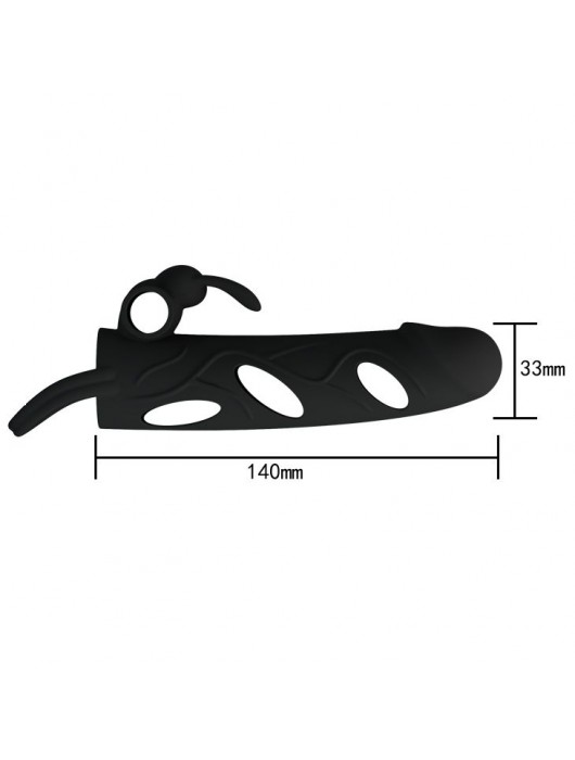 Чёрная насадка с клиторальным вибростимулятором и закрытой головкой - 14 см. - Baile - в Москве купить с доставкой