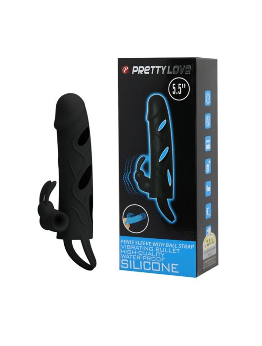 Чёрная насадка с клиторальным вибростимулятором и закрытой головкой - 14 см. - Baile - в Москве купить с доставкой