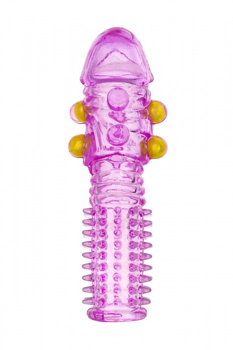 Гелевая фиолетовая насадка с шариками и шипами - 14 см. - Toyfa Basic - в Москве купить с доставкой