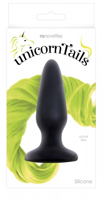 Чёрная анальная пробка с неоново-жёлтым хвостом Unicorn Tails Yellow - 9,9 см. - NS Novelties