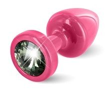 Розовая пробка с чёрным кристаллом ANNI round Pink T1 Black Diamond - 6 см. - DIOGOL - купить с доставкой в Москве