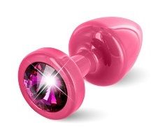 Розовая пробка с малиновым кристаллом ANNI round Pink T1 Fuschia - 6 см. - DIOGOL - купить с доставкой в Москве