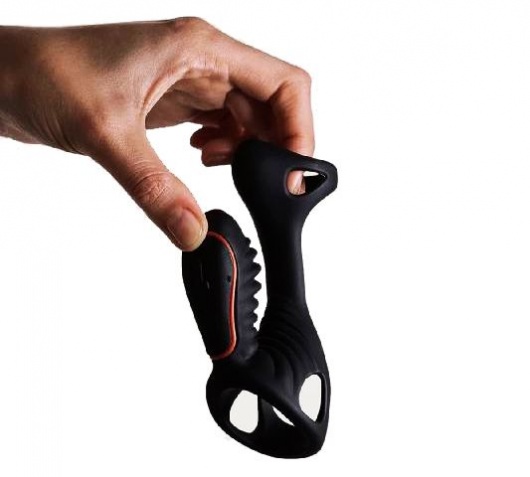 Чёрная насадка на фаллос Gladiator + LRS  с трехкнопочным пультом управления - Adrien Lastic - в Москве купить с доставкой