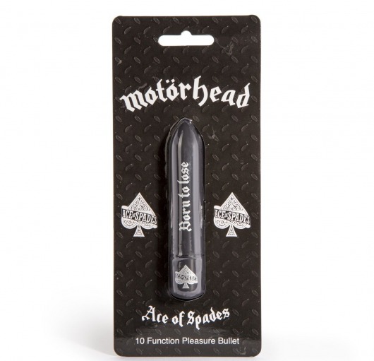 Чёрная вибропуля с надписью Motorhead Ace of Spades 10 Function Bullet Vibrator - Motorhead