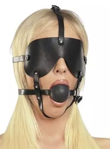 Чёрная лаковая маска-сбруя с кляпом - Подиум - купить с доставкой в Москве
