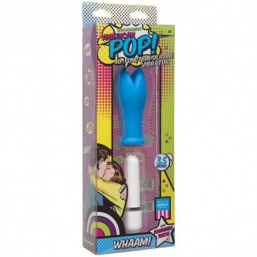 Голубой мини-вибатор с раздвоенным кончиком Whaam! 10 Function Silicone Vibrator - 8,89 см. - Doc Johnson
